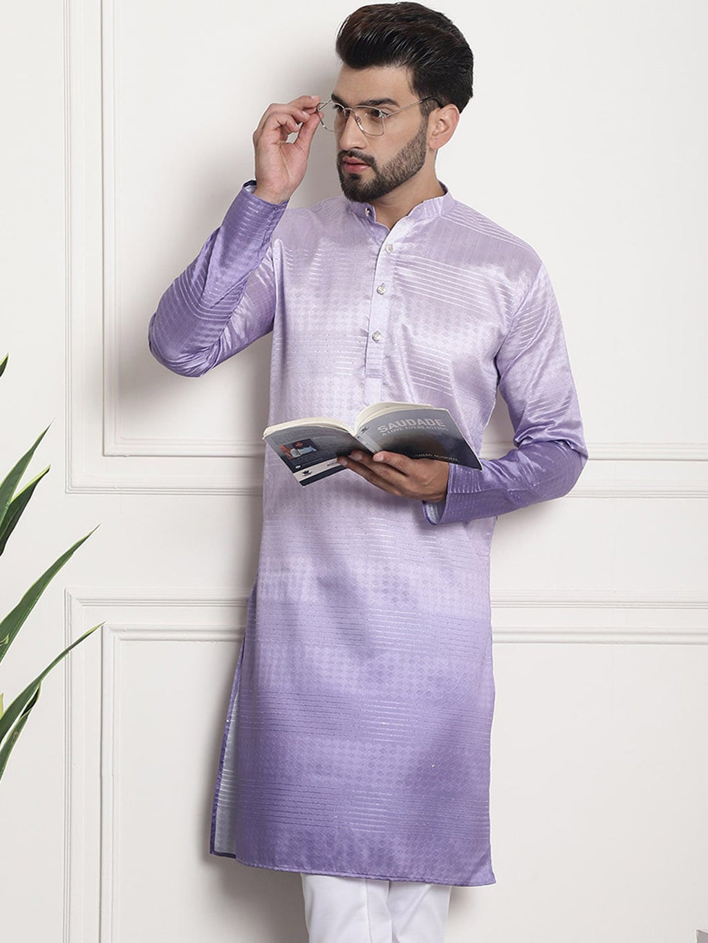 Sojanya Woven Design Mandarin Collar Silk Cotton Kurta