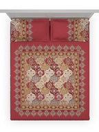DDecor Red & White Ethnic Motifs Cotton 140 TC King Bedsheet with 2 Pillow Covers