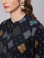 Aks Bandhani Printed Mandarin Collar Straight Kurta