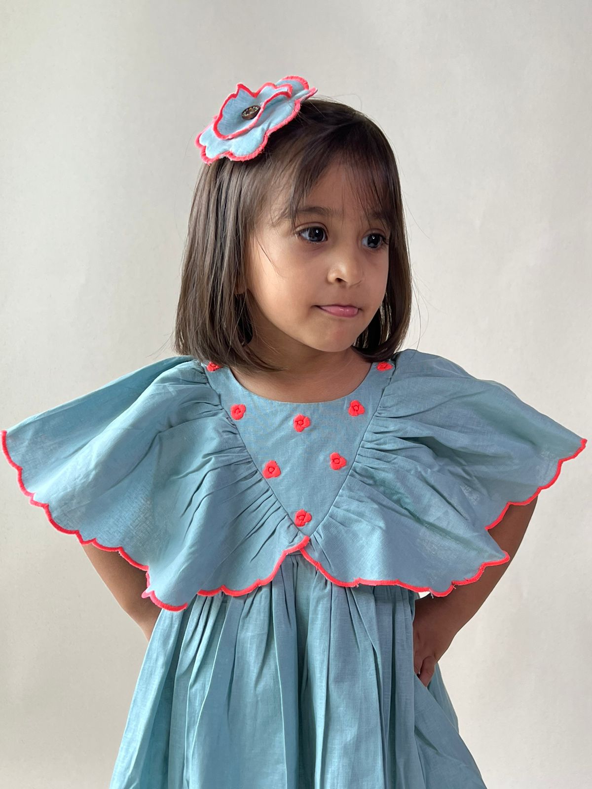 ArthLife Pale Blue Neon Embroidered Dress