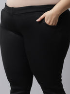TAG 7 Women Plus Size Black Solid Ankle Length Leggings