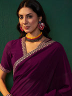 Sangria Embroidered Bordered Sarees - Distacart