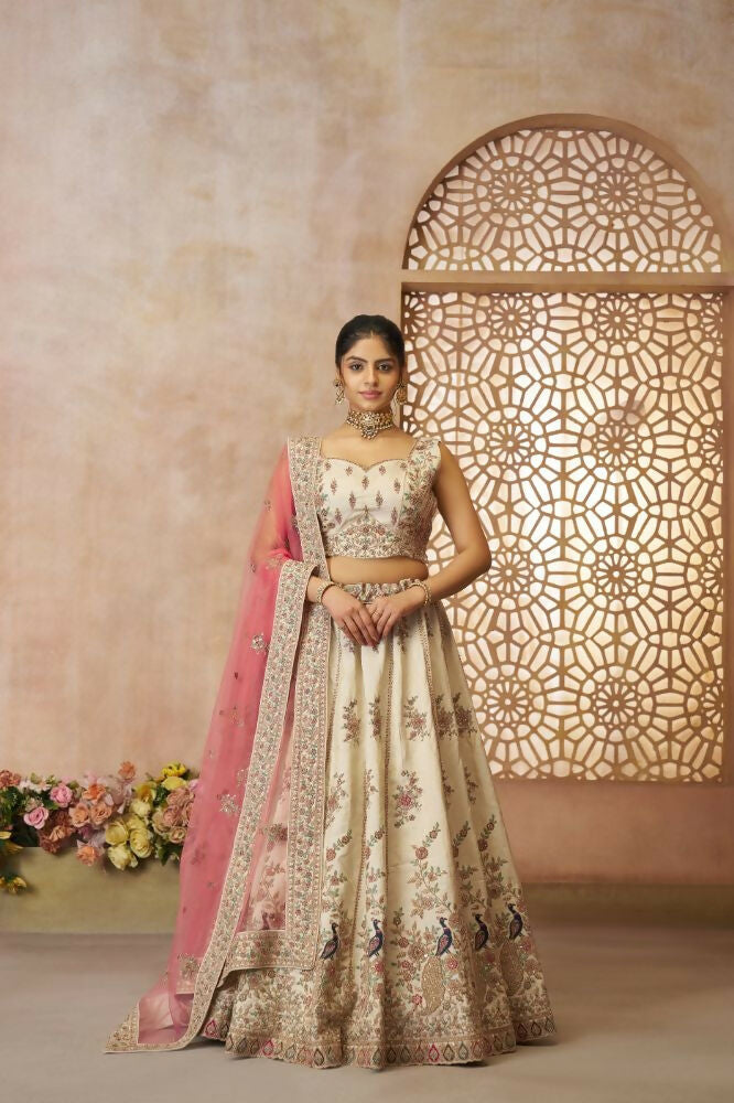 Kesar Fab White Zari Silk Hand_Woven Lehenga