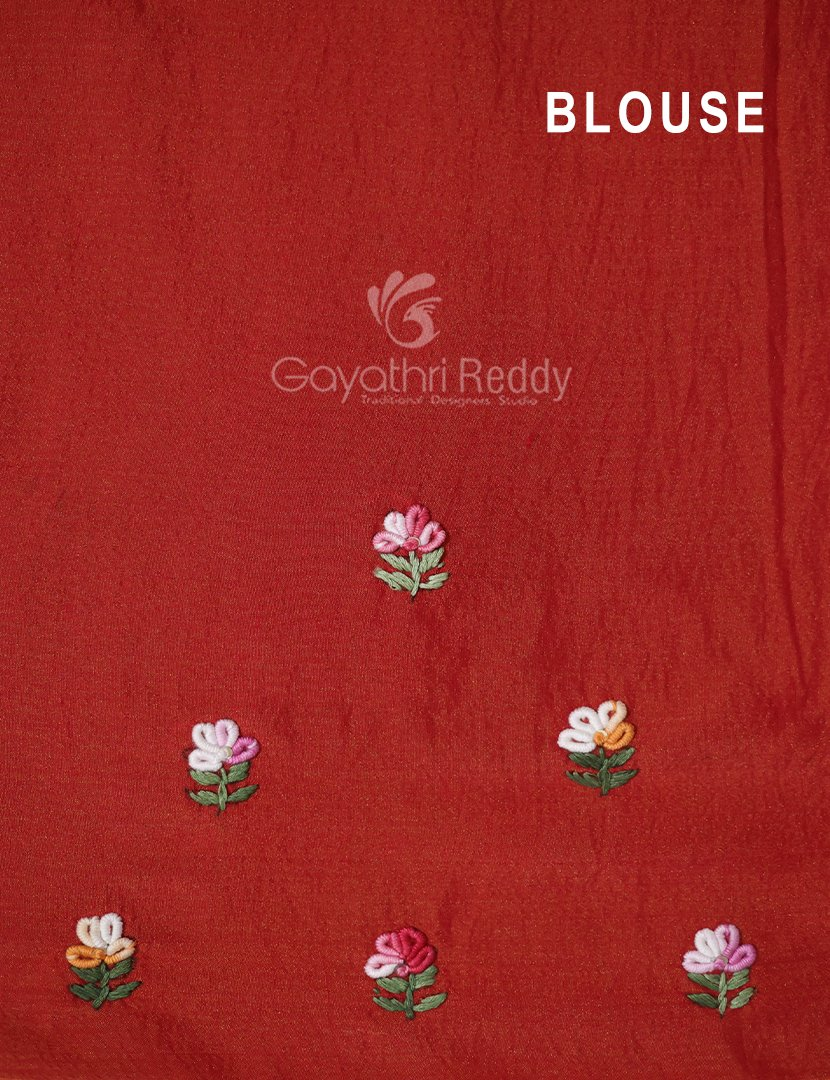 Vibrant Bright Red With Floral Motifs Pure Dola Silk Saree By Gayathri Reddy Designer Studio