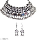 Tehzeeb Creations Women's Silver Plated Necklace Set With Mirror Design