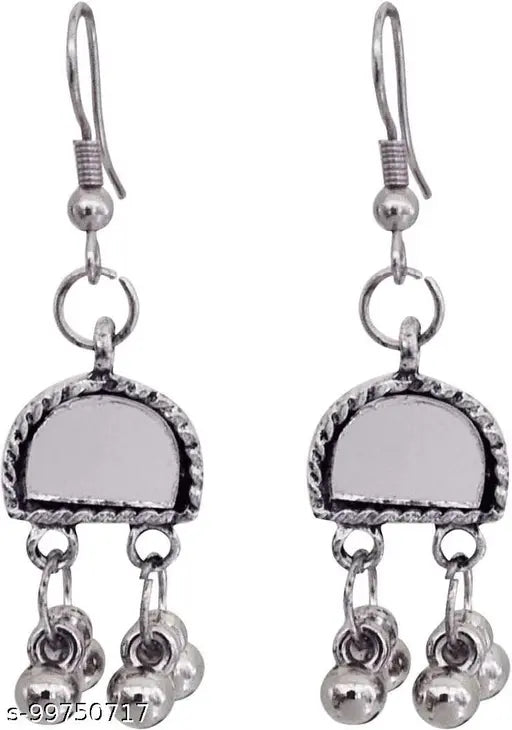 Tehzeeb Creations Women's Silver Plated Necklace Set With Mirror Design