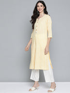 HERE&NOW Women Yellow & Off-White Printed Regular Kurta with Palazzos