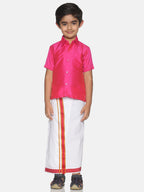 Sethukrishna Pink & White Solid Shirt and Veshti Set