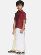 Sethukrishna Boys Maroon Shirt And Veshti Set