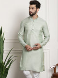Sojanya Men Green & Beige Ethnic Motifs Jacquard Woven Design Straight Kurta