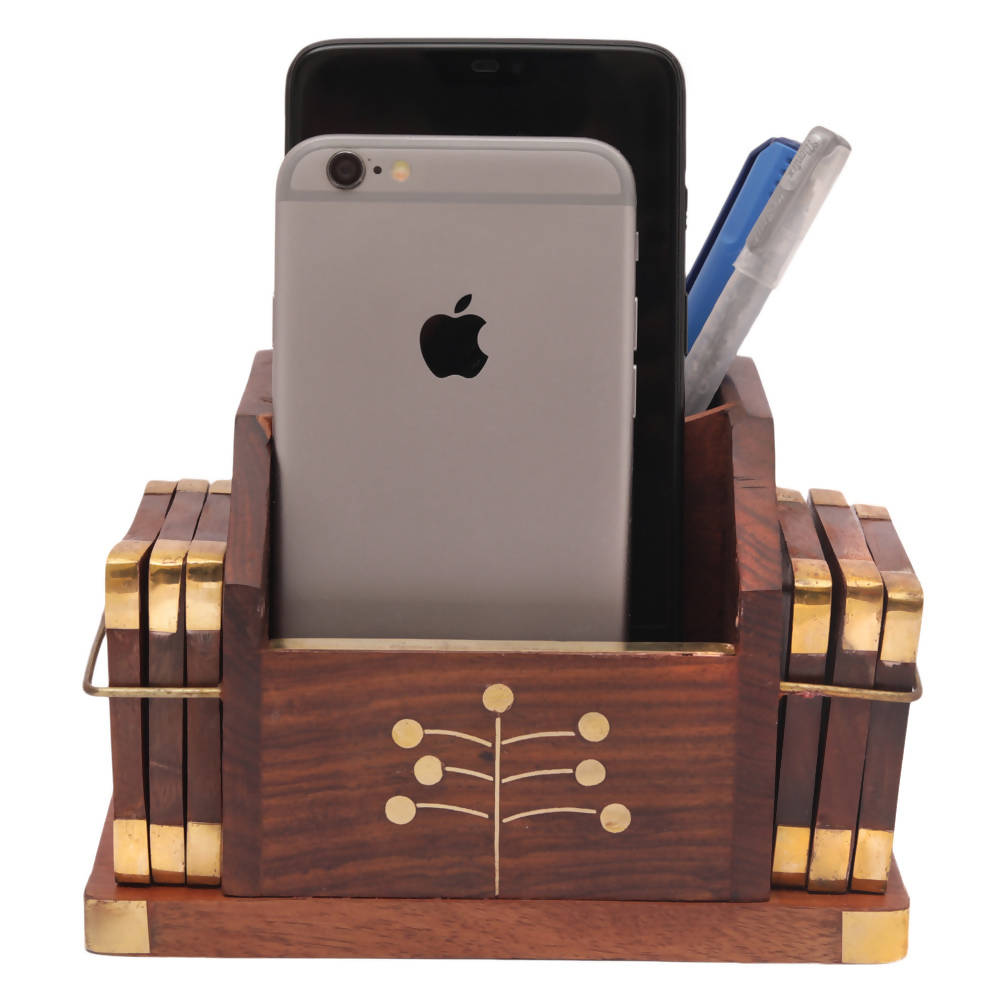 Nizalia Wooden Coaster And Pen Holder - Limited Time Offer