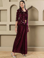 Joban Fashion Women Wine Velvet Hand Embellishment Stitched Dress - Distacart
