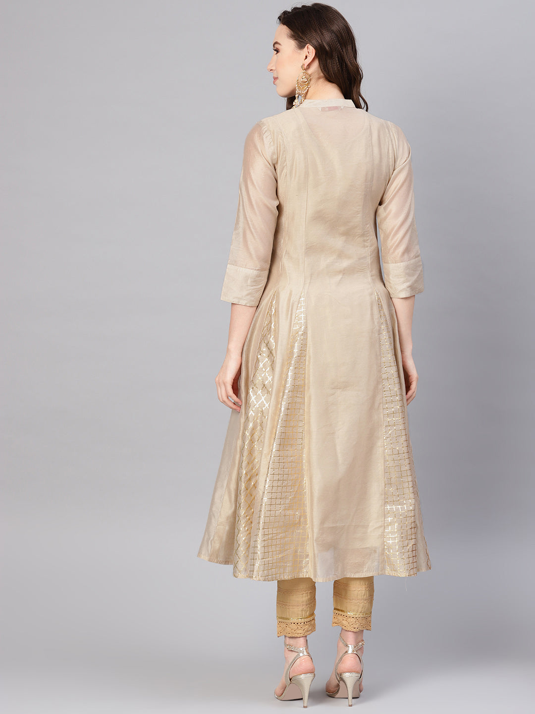 Juniper Womens Beige Chanderi Sequin Embroidered Kalidar Kurta Dress - Distacart