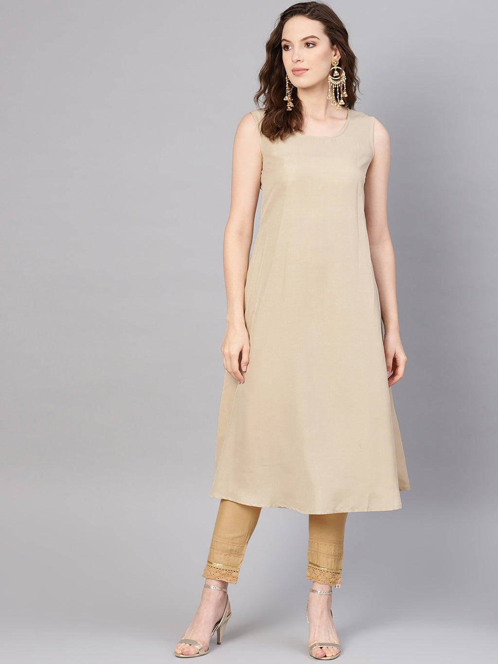 Juniper Womens Beige Chanderi Sequin Embroidered Kalidar Kurta Dress - Distacart