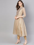Juniper Womens Beige Chanderi Sequin Embroidered Kalidar Kurta Dress - Distacart