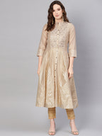 Juniper Womens Beige Chanderi Sequin Embroidered Kalidar Kurta Dress - Distacart