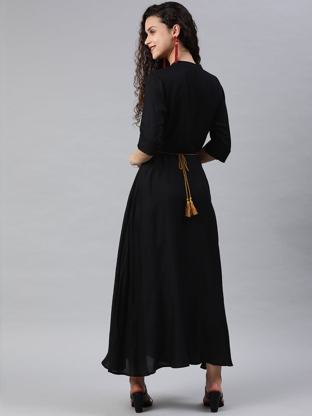Juniper Women's Black Rayon Embellished Flared Dress - Distacart