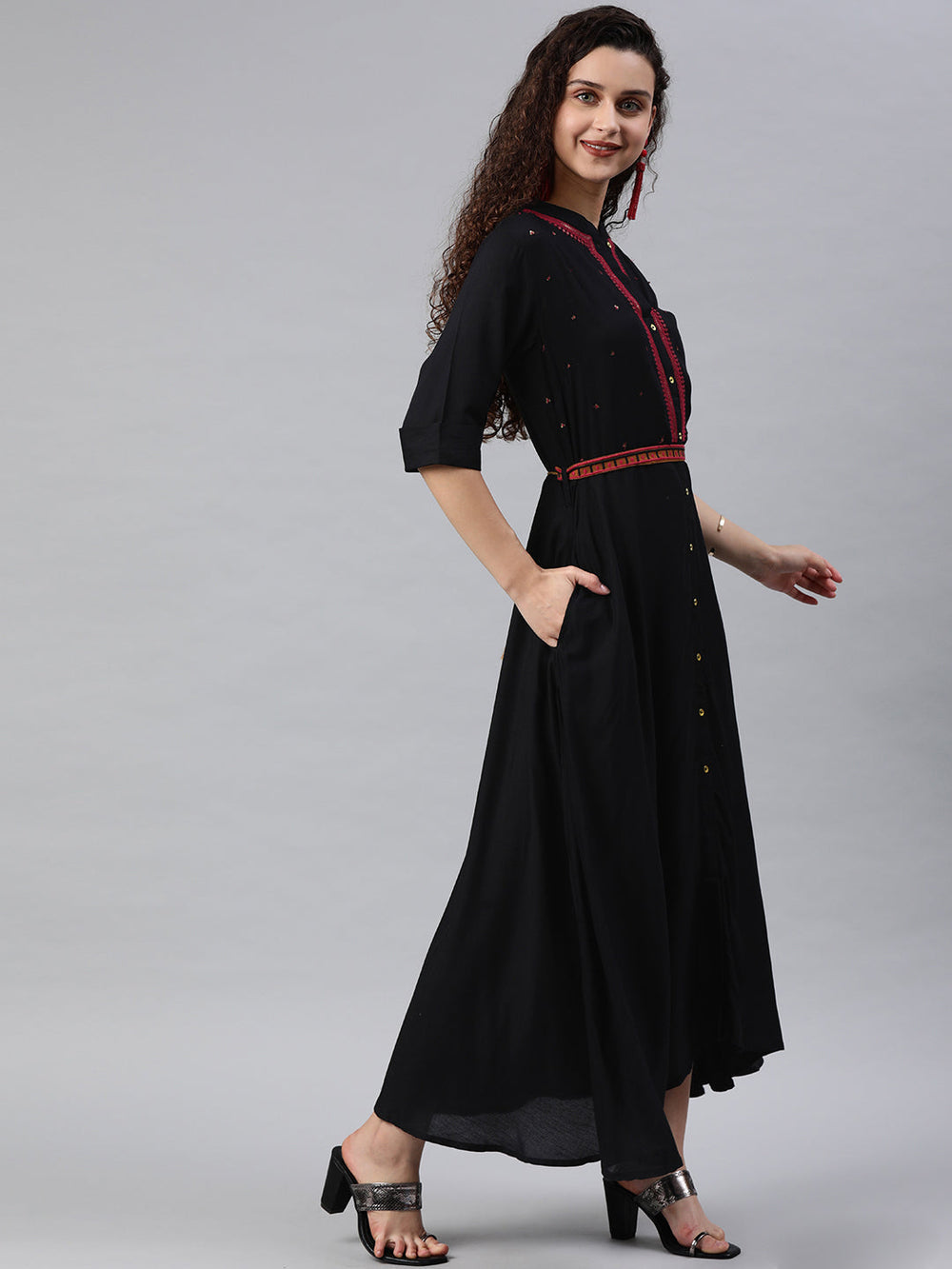 Juniper Women's Black Rayon Embellished Flared Dress - Distacart