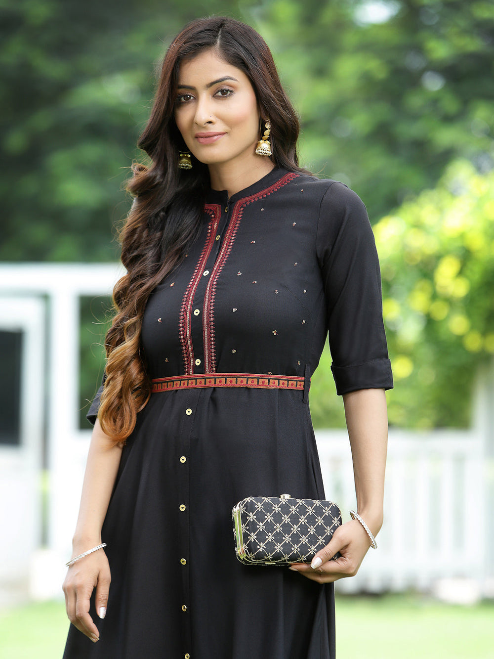 Juniper Women's Black Rayon Embellished Flared Dress - Distacart