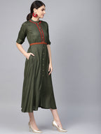 Juniper Women's Cotton Cambric Yellow Printed Embroidered Flared Festive Long Dress - Distacart