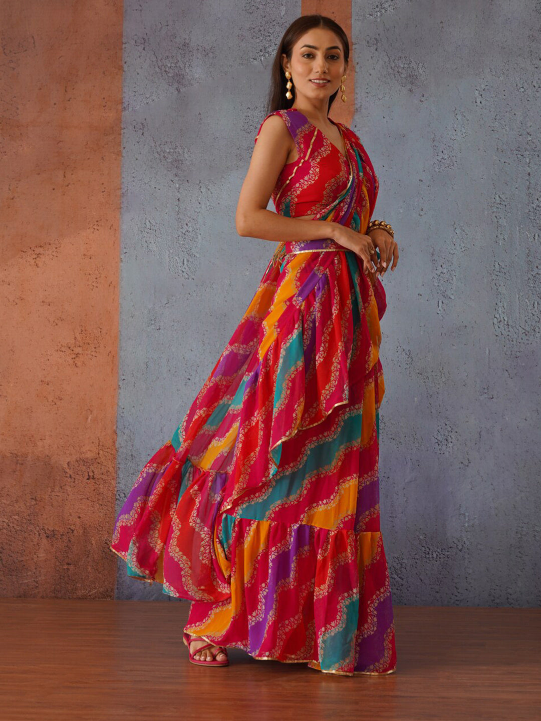 Tikhi Imli Leheriya Gotta Patti Saree - Distacart