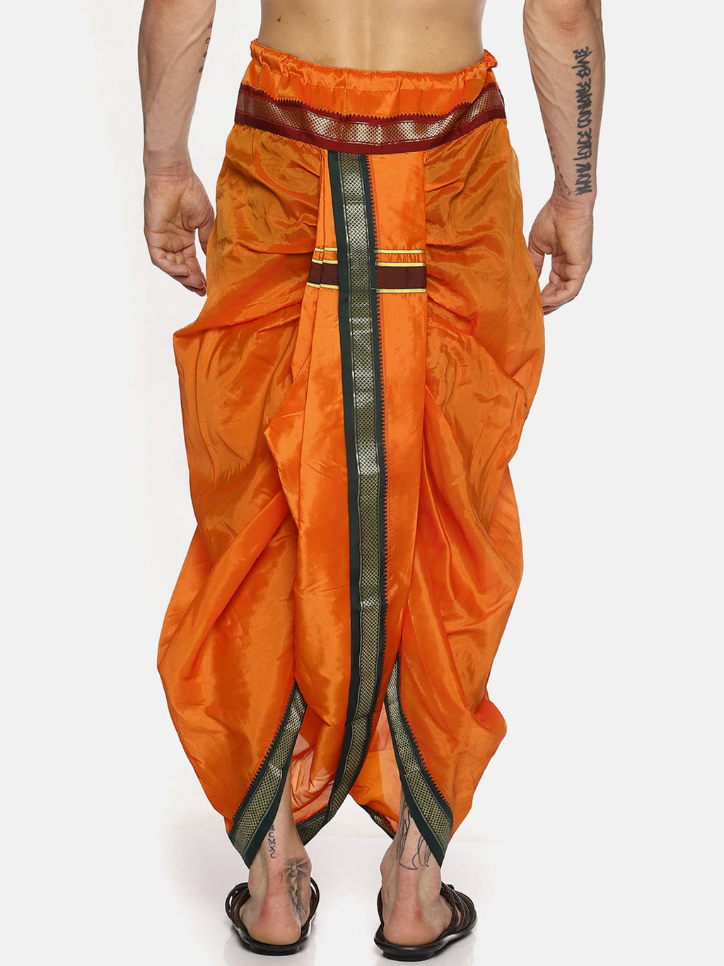 Sethukrishna Men Orange Solid Readymade Dhoti Pants With Angavastram - Distacart