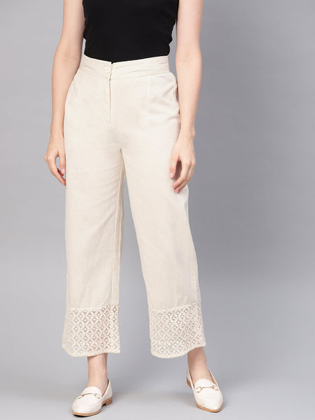 Juniper Women Natural Cotton Flex Solid Wide Leg Palazzo