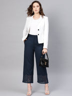 Juniper Women Navy Blue Cotton Flex Solid Wide Leg Palazzo