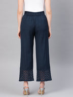Juniper Women Navy Blue Cotton Flex Solid Wide Leg Palazzo