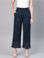 Juniper Women Navy Blue Cotton Flex Solid Wide Leg Palazzo
