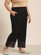 Juniper Women Black Cotton Flex Solid Wide Leg Palazzo - Distacart