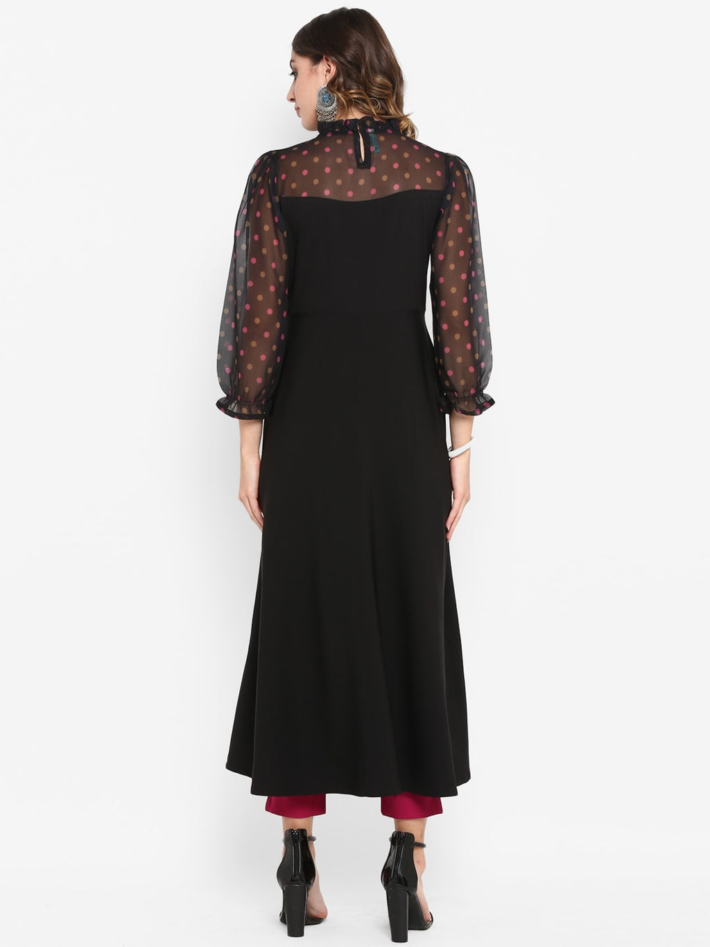 Janasya Black & Pink Printed A-Line Kurta - Distacart