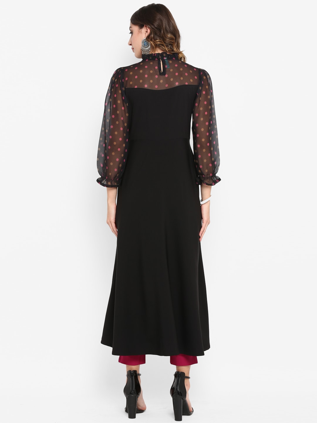 Janasya Black & Pink Printed A-Line Kurta - Distacart