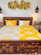 URBAN SPACE Divine White Ethnic Motifs 144 TC Cotton Queen Bedsheet & 2 Pillow Covers