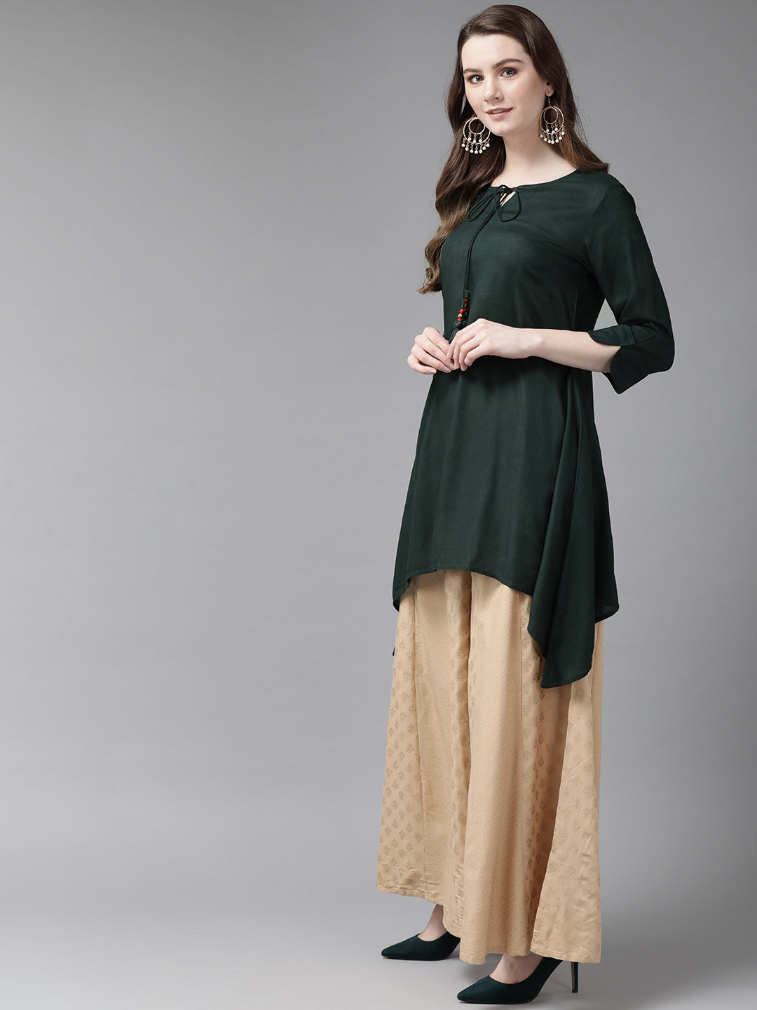 Juniper Women Jadegreen Rayon Slub Solid Asymmetric Kurta - Distacart