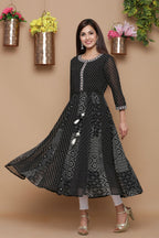 Juniper Womens Black Georgette Bandhani Print Kurta - Distacart