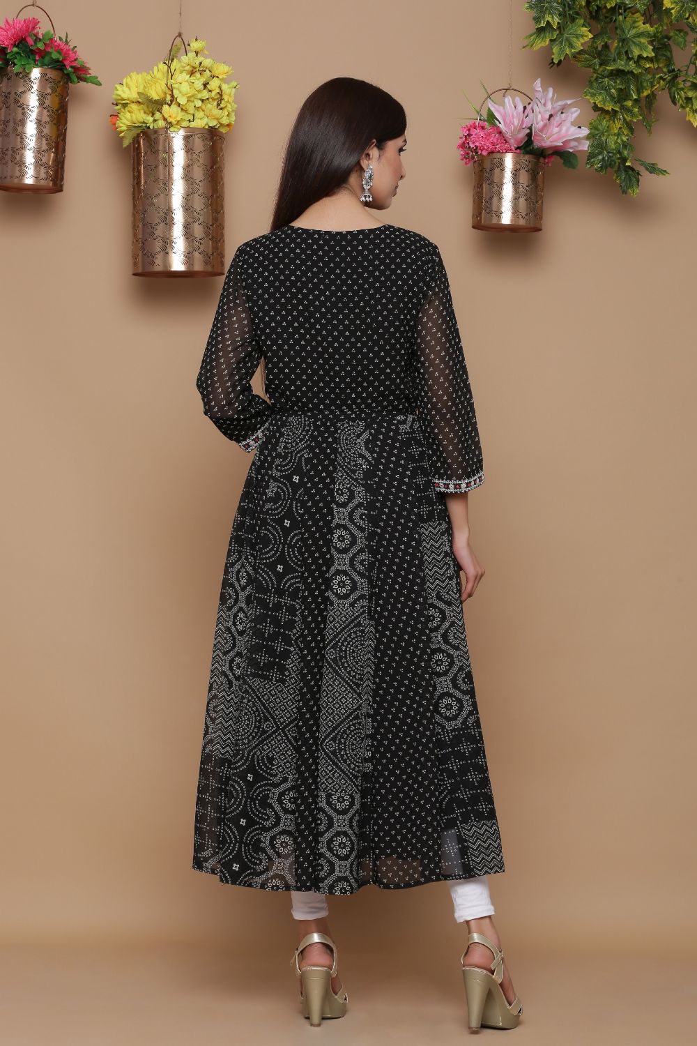Juniper Womens Black Georgette Bandhani Print Kurta - Distacart