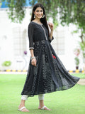 Juniper Women's Black Georgette Printed Anarkali Kurta - Distacart