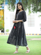 Juniper Women's Black Georgette Printed Anarkali Kurta - Distacart