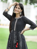 Juniper Women's Black Georgette Printed Anarkali Kurta - Distacart