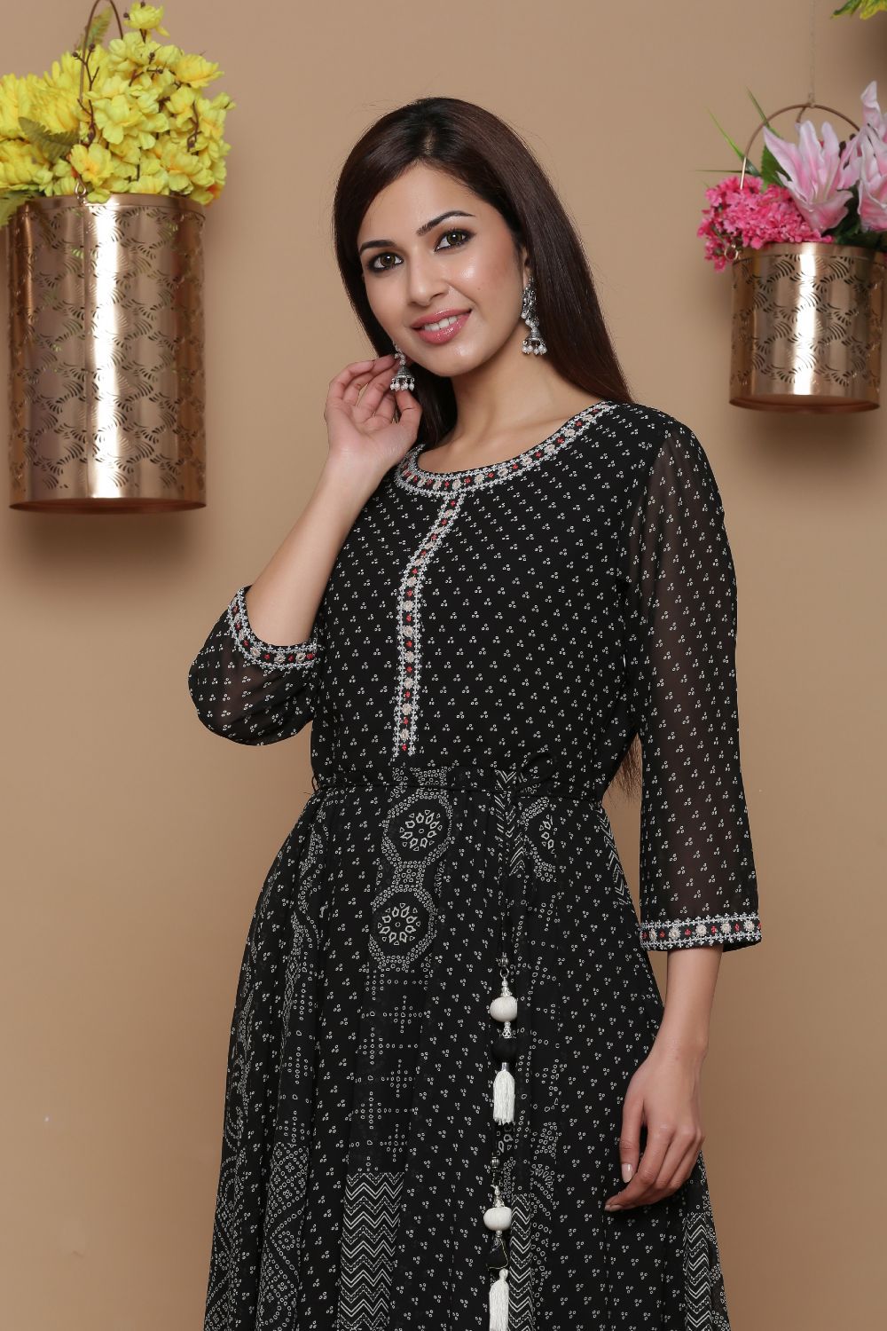 Juniper Womens Black Georgette Bandhani Print Kurta - Distacart