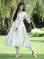 Juniper Women's Ivory Georgette Printed Anarkali Kurta - Distacart