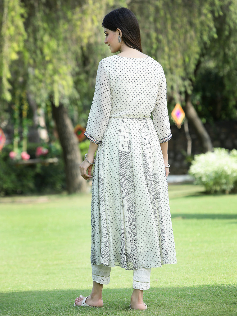Juniper Women's Ivory Georgette Printed Anarkali Kurta - Distacart