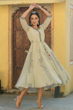 Juniper Women's Ivory Georgette Printed Anarkali Kurta - Distacart