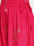 TAG 7 Women Pink & Gold-Toned Ethnic Motifs Embellished Flared Palazzos