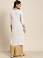 Juniper Women White Cotton Voile Embroidered Straight Kurta