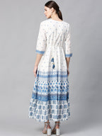 Juniper Women Blue Cotton Embroidered & Printed Tiered Dress - Distacart