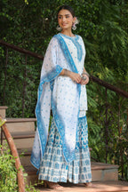 Juniper Womens Blue Embroidered And Printed Kurta Sharara Dupatta Set - Distacart
