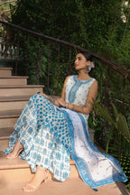 Juniper Womens Blue Embroidered And Printed Kurta Sharara Dupatta Set - Distacart