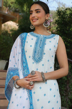 Juniper Womens Blue Embroidered And Printed Kurta Sharara Dupatta Set - Distacart